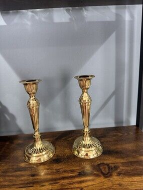 pair of vintage French Empire style solid lacquered brass candlestick holders